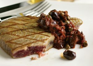 Grilled Tuna with Red Wine, Caper, and Olive Sauce | California Olive Ranch