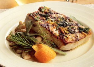 Grilled, Herb-Marinated Fish on a Bed of White Beans | California Olive Ranch