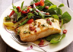 Alaska Halibut with Pancetta Salad | California Olive Ranch