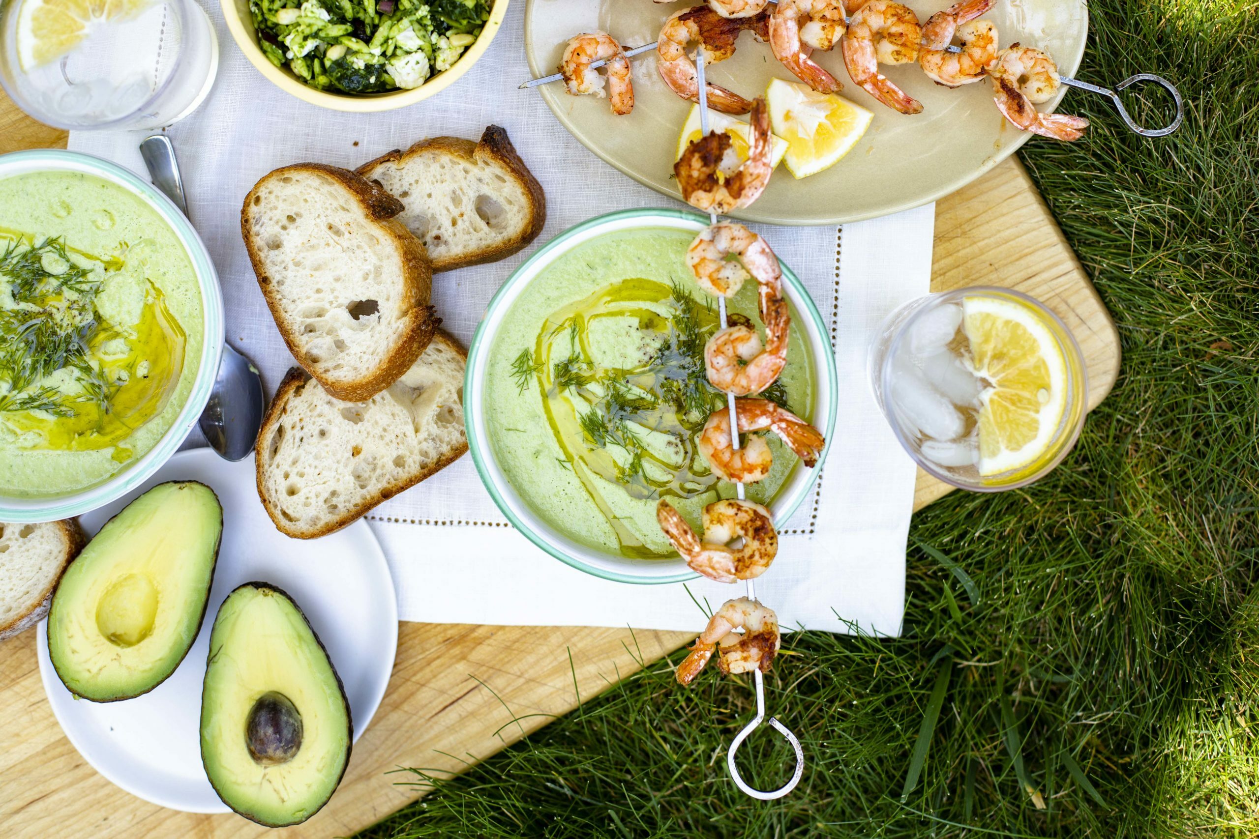 Cucumber Yogurt Soup with Grilled Shrimp | California Olive Ranch