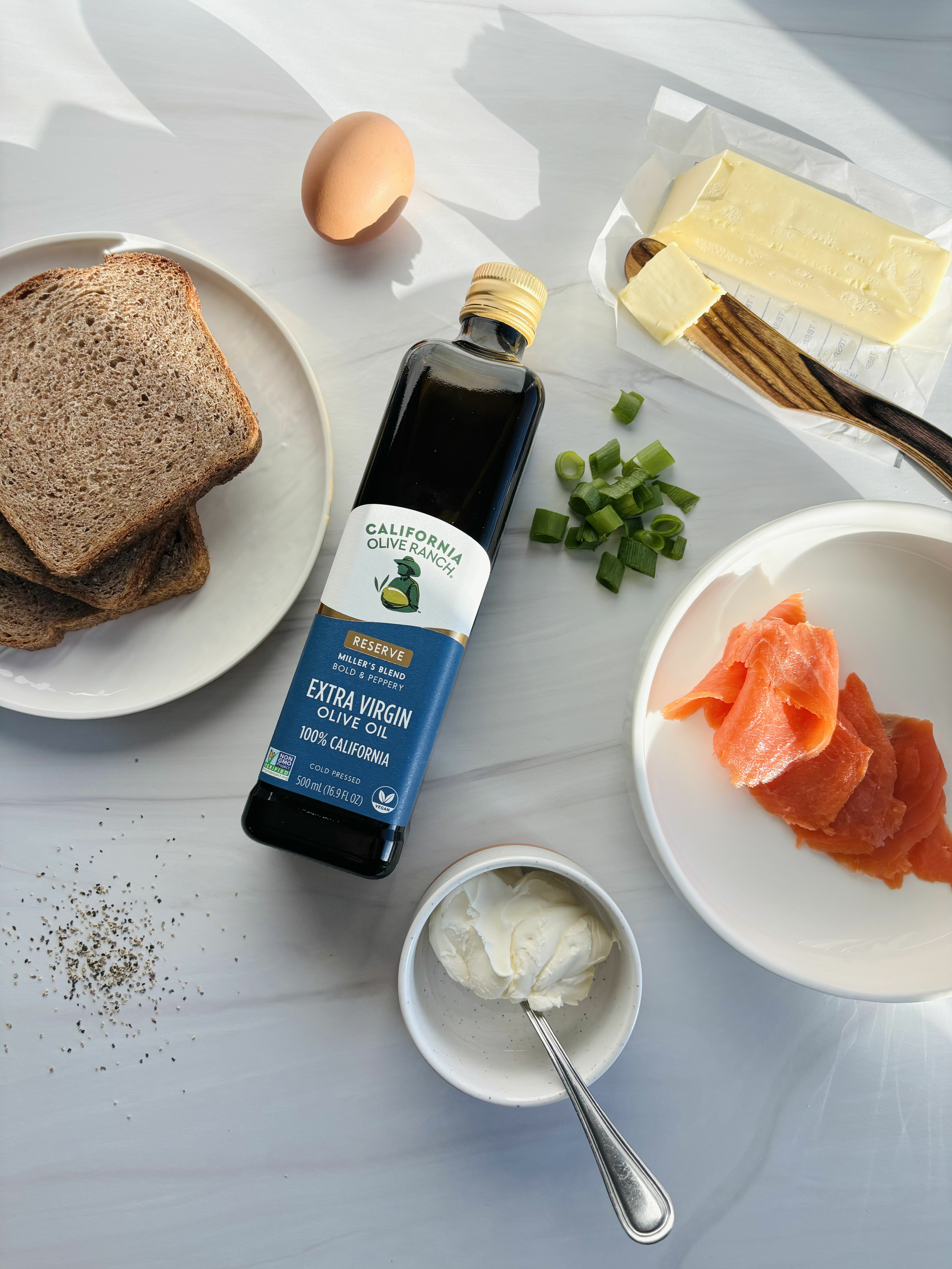 Smoked Salmon, Mascarpone, Yolky Egg + Chive Toast | California Olive Ranch