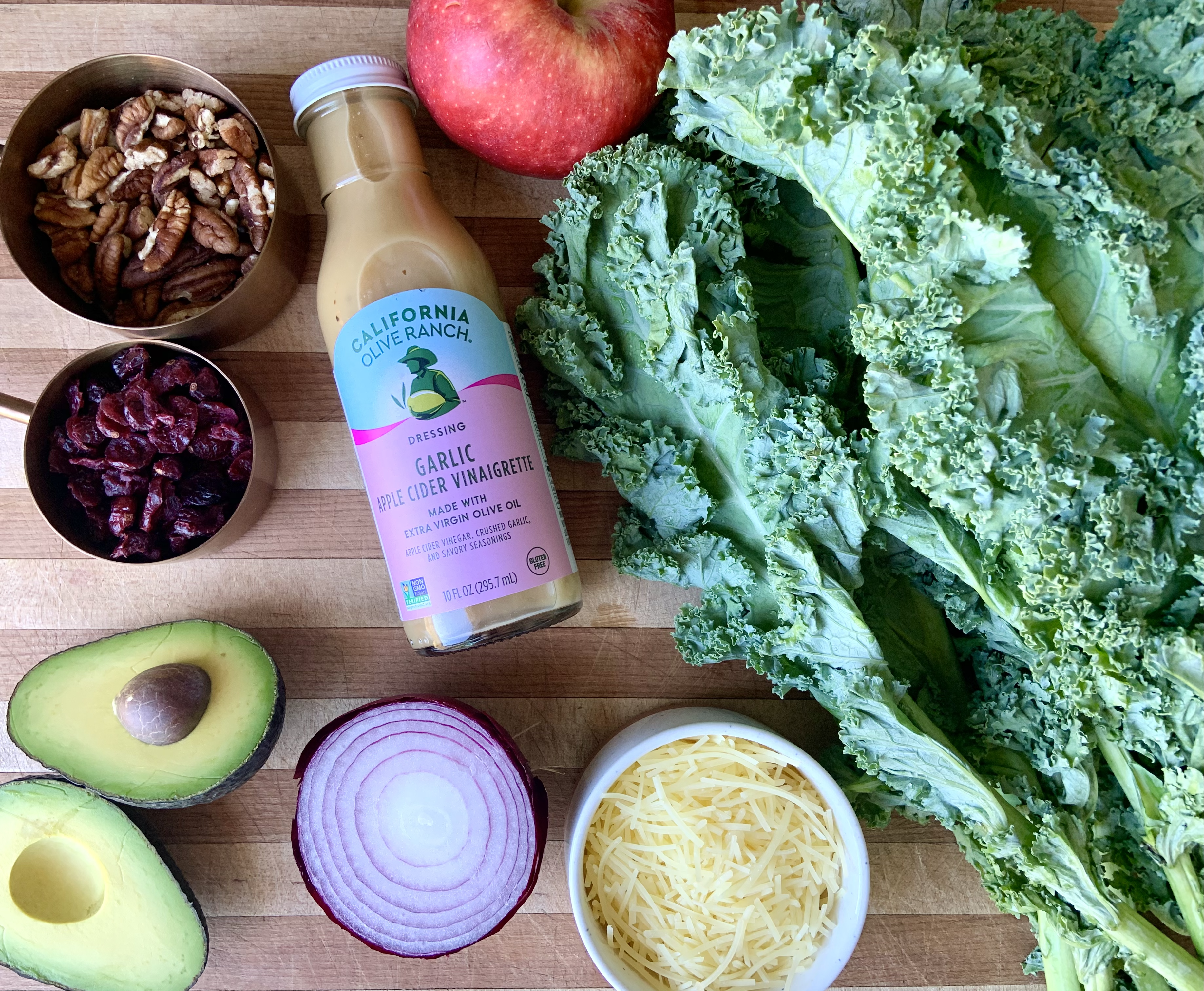 Kale, Apple, Pecan Harvest Salad with Garlic Apple Cider Vinaigrette | California Olive Ranch