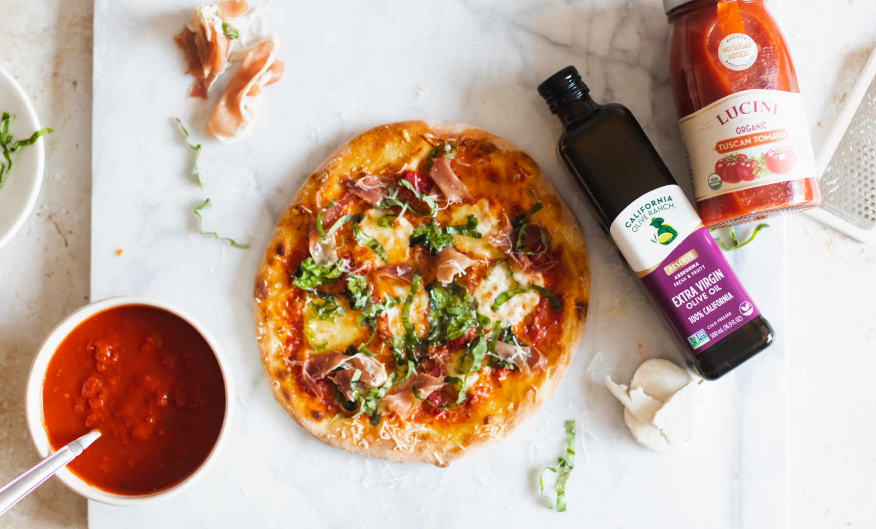 Margherita Pizza with California Olive Ranch Oil and Marinara California Olive Ranch