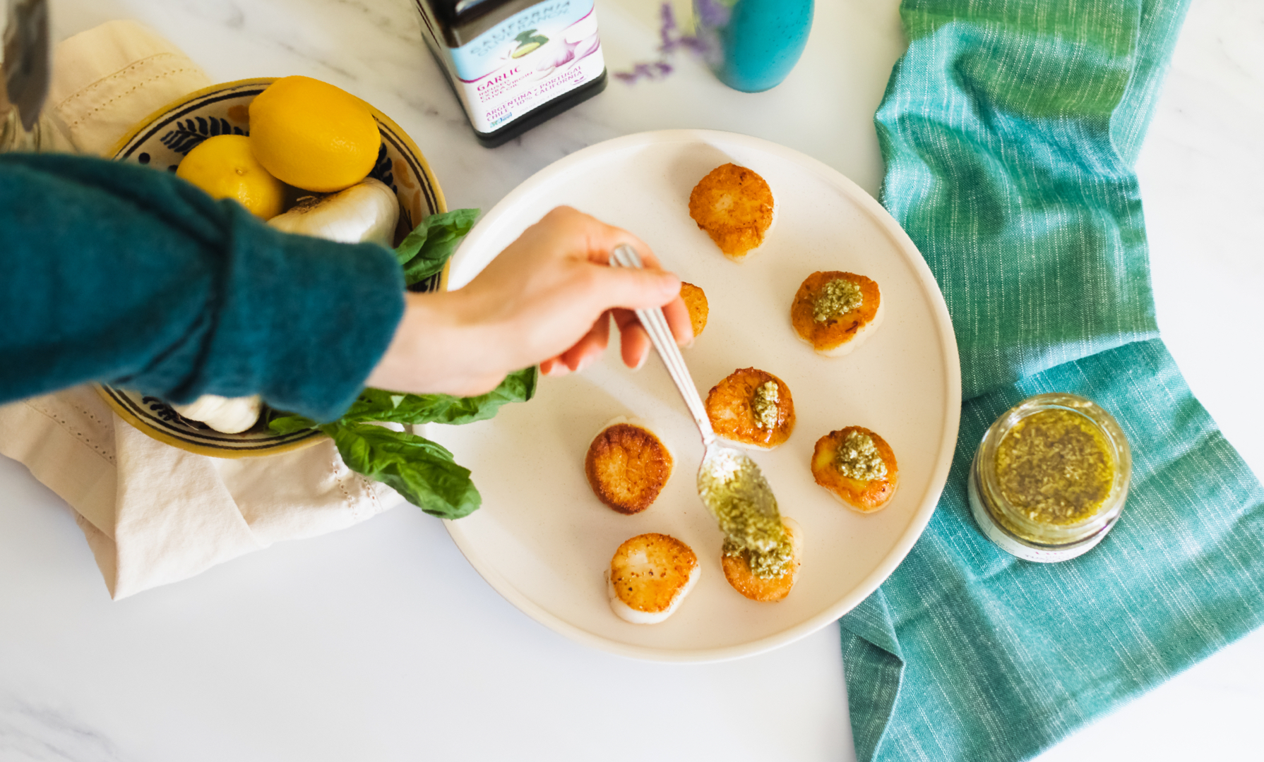 Seared Scallops with Pesto California Olive Ranch