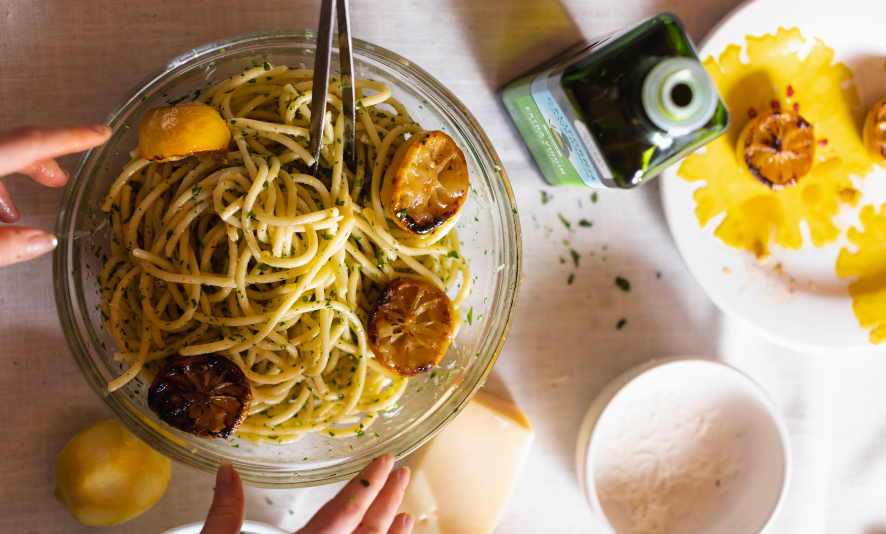 Simple Pasta with Lemon, Extra Virgin Olive Oil, and Herbs California