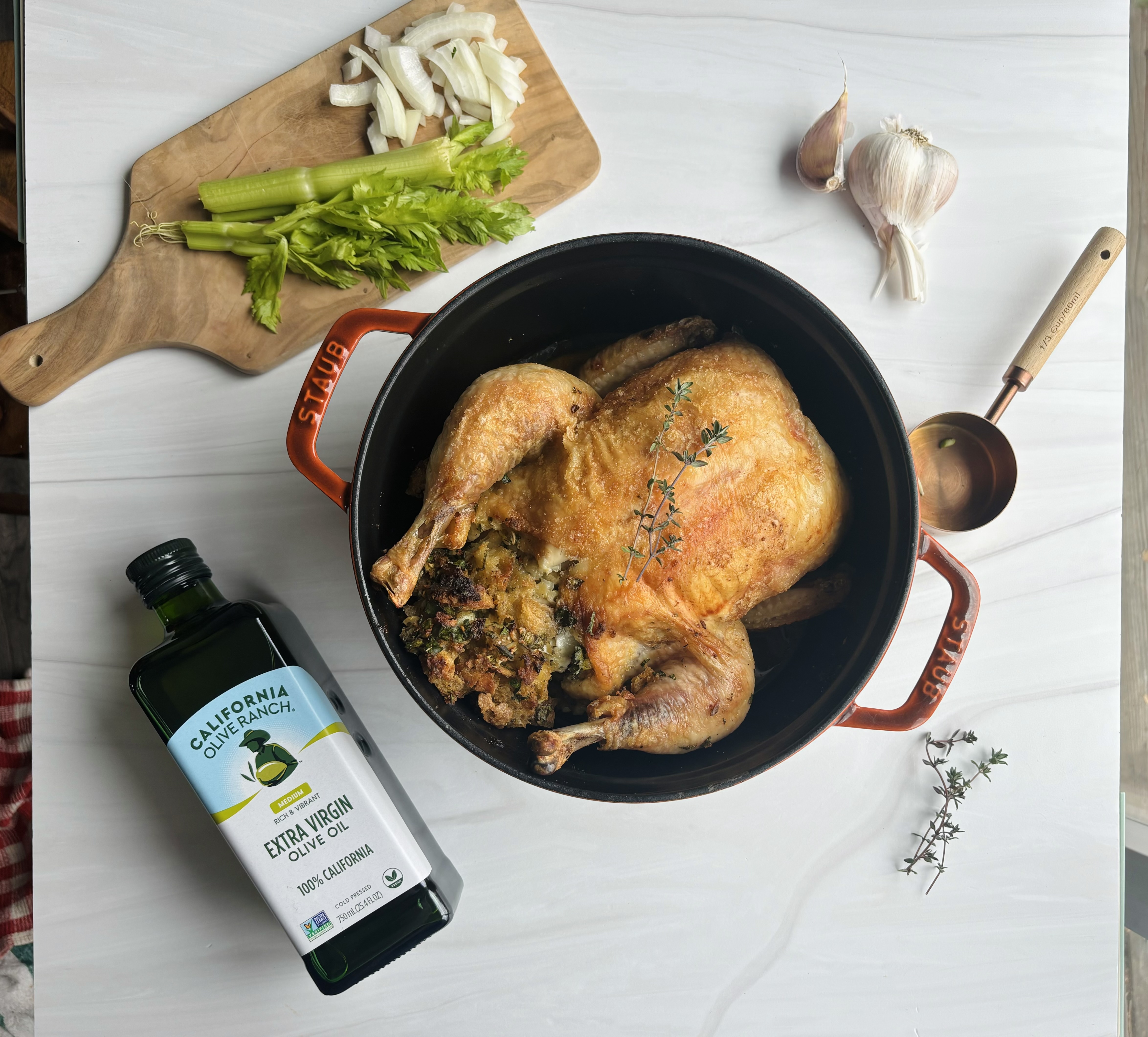 Roasted Whole Chicken with Sourdough Stuffing (dairy-free) | California Olive Ranch