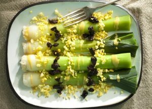 Warm Leek Salad with Olives and Eggs