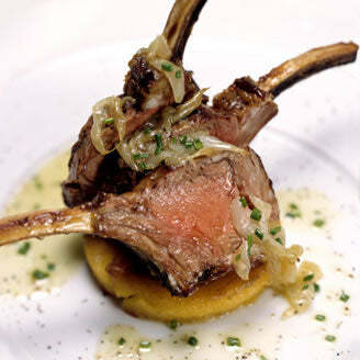Rack of Lamb with Crispy Polenta & Roasted Shallot Pinot Grigio Vinaigrette | California Olive Ranch